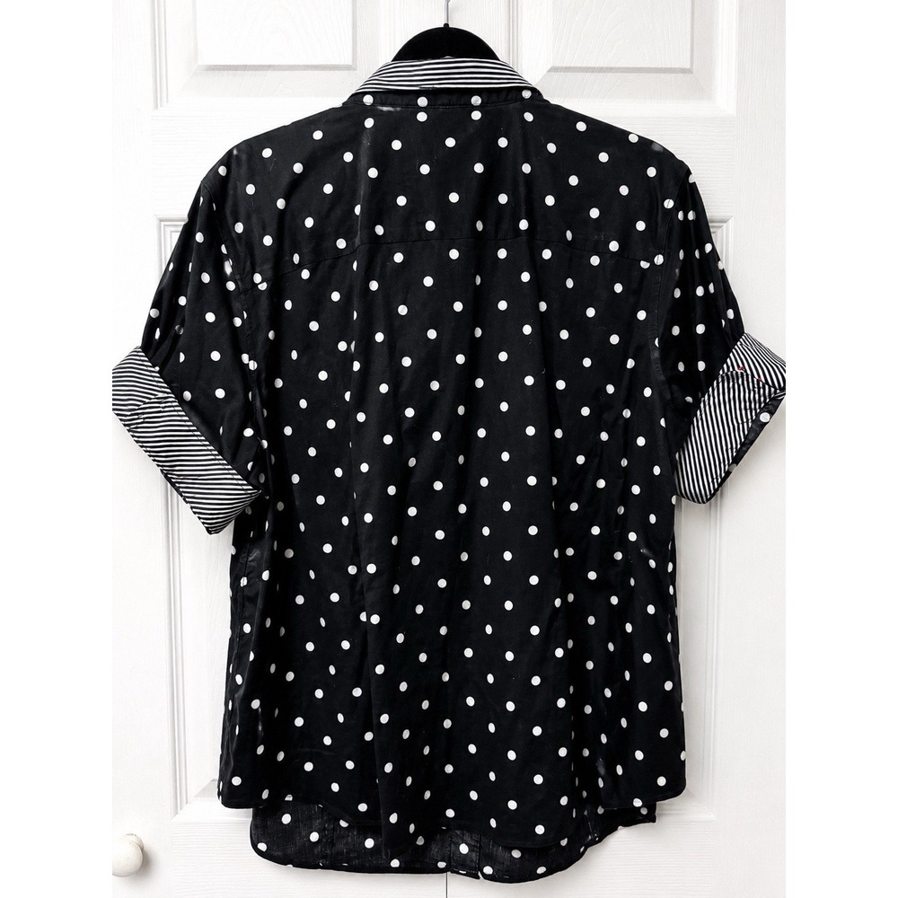Talbots Womens 20W Black White Polka Dot Button Down Shirt Striped Cuff Non Iron - Picture 2 of 7